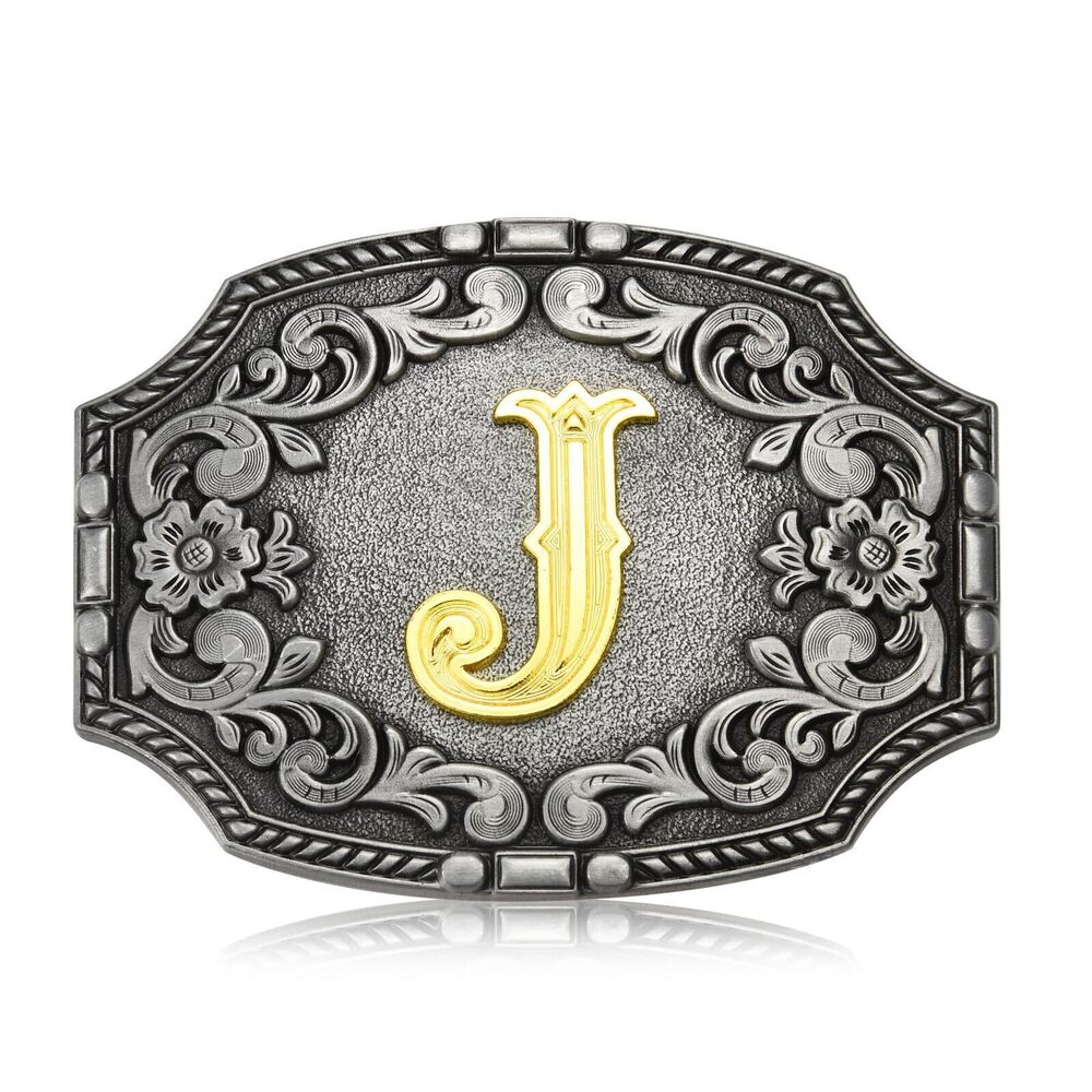 8745 Western Initial Letters Belt Buckle ABCDEFG to Z Silver Cowboy Rodeo